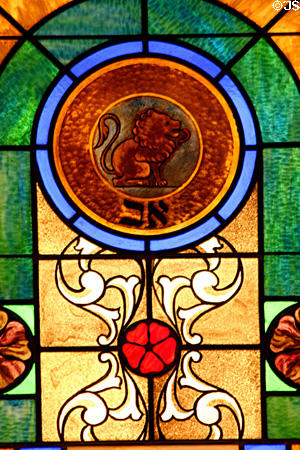 Leo stained-glass Zodiac window in Jewish Museum of Florida. Miami Beach, FL.
