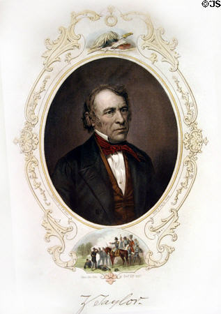 Illustration (1840s) of Zachary Taylor & the Battle of Okeechobee on Dec. 25, 1837 where 800 Americans fought 400 Seminoles at Historical Museum of Southern Florida. Miami, FL.