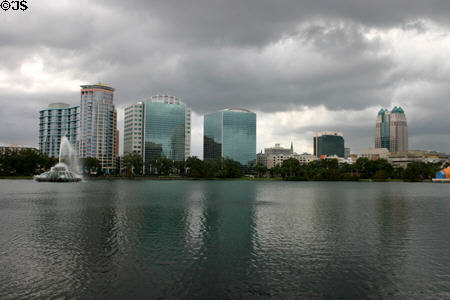 Downtown skyline across Lake Eola. Orlando, FL.