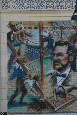 Mural of earl days of the telephone by Don Reynolds on AT&T Building. Orlando, FL.