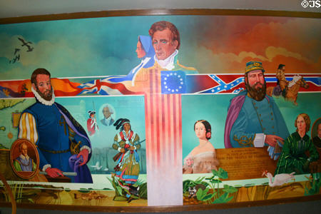 Five Flags mural by Renee Faure outside Senate chamber of new State Capitol showing Florida's historical figures. Tallahassee, FL.