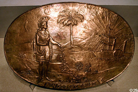 Bronze plaque of current Florida state seal in Museum of Florida History. Tallahassee, FL.