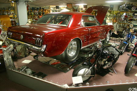 Ford Mustang hotrod among motorcycle collections at Tallahassee Antique Car Museum. Tallahassee, FL.