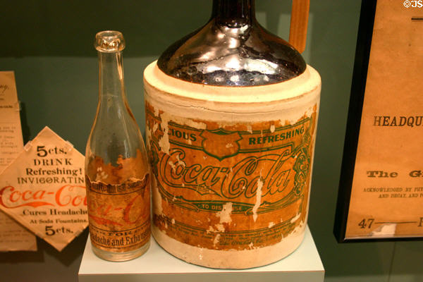 Early coke containers at Coca-Cola Museum. Atlanta, GA.