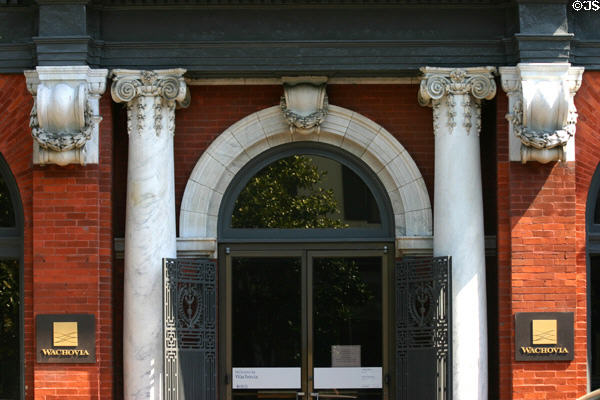 Carved marble portal of Wachovia Bank. Savannah, GA.