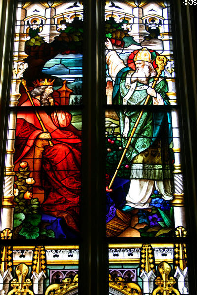 St Patrick stained glass window in Cathedral of St John the Baptist. Savannah, GA.