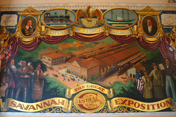 Mural in former Central Georgia Railroad station features the Great Savannah Exposition. Savannah, GA.