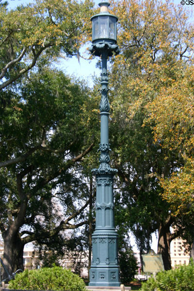 Lamp which once served as beacon for ships in Emmet park on bluff above Savannah River. Savannah, GA.
