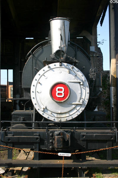 Nose of Central of Georgia steam locomotive #8 at Roundhouse Railroad Museum. Savannah, GA.