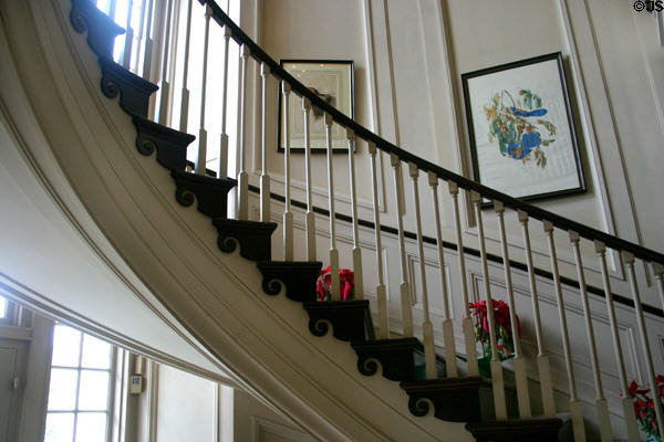 Cantilevered stairs in entrance hall at Pebble Hill Plantation. Thomasville, GA.