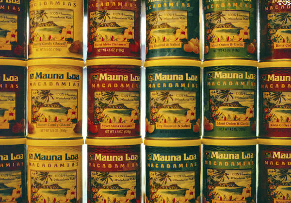 Various flavors of Mauna Loa Macadamia nuts. Big Island of Hawaii, HI.