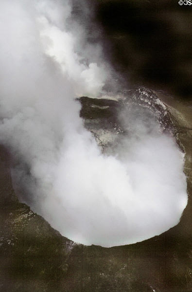 Looking into mouth of live volcano from air in Volcanoes National Park. Big Island of Hawaii, HI.