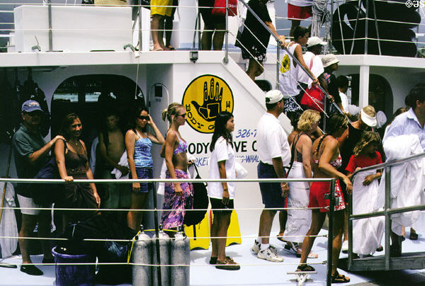 Tourists on Body Glove Cruise off Kona coast. Big Island of Hawaii, HI.