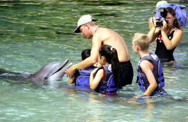Children learn about dolphins at Hilton Waikoloa Village, Kona coast. Big Island of Hawaii, HI.
