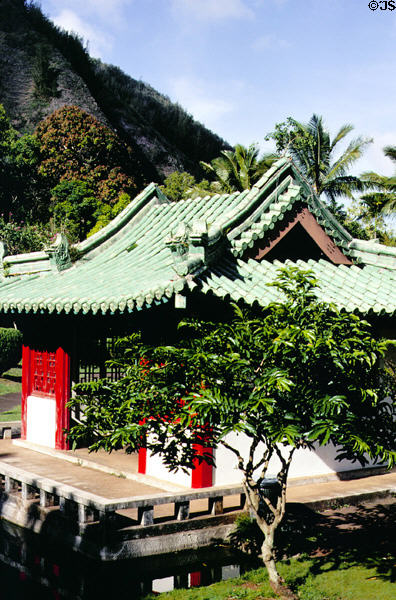 Chinese pagoda at Kepaniwai Park Heritage Gardens. Maui, HI.