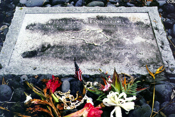 Lindberg's tombstone at Palapala Hoomau Church. Maui, HI.
