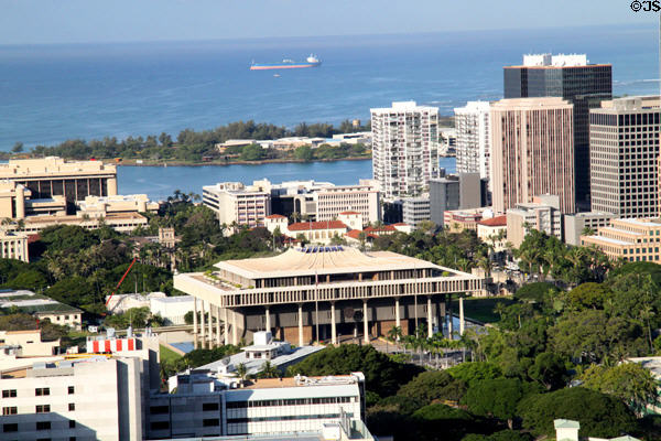 Highrises around Hawaii State Capitol. Honolulu, HI.