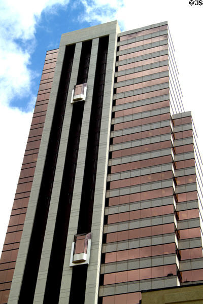 Exterior elevators of 1100 Alakea Plaza. Honolulu, HI.