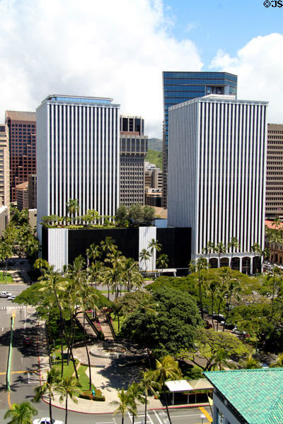 Topa Financial Center Towers from Aloha Tower. Honolulu, HI.
