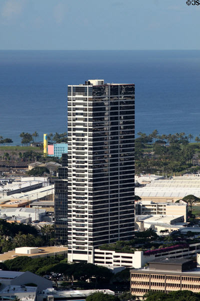 Royal Capitol Plaza (1987) (39 floors) (876 Curtis St.) from Punchbowl rim. Honolulu, HI.