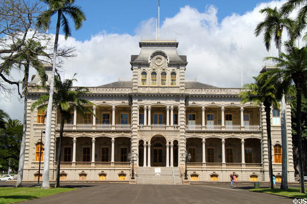 'lolani Palace (1882) (417 S. King St.). Honolulu, HI. Style: Renaissance Revival. Architect: Thomas J. Baker, C.S. Wall, & Isaac Moore. On National Register.
