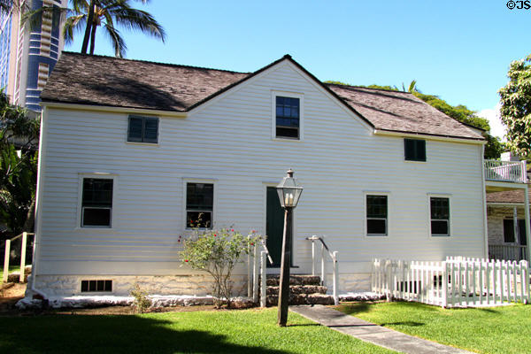The Oldest Frame House (Ka Hale Lā'au 'the wood house') (1821) at Mission House Museum. Honolulu, HI.