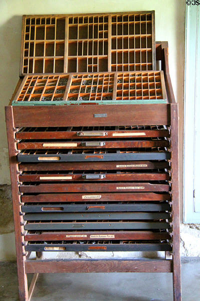 Drawers of type for printing at Mission House Museum. Honolulu, HI.