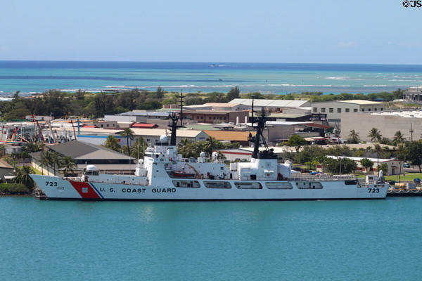 US Coast Guard Cutter Rush (723) at Sand Island base in Honolulu harbor. Honolulu, HI.