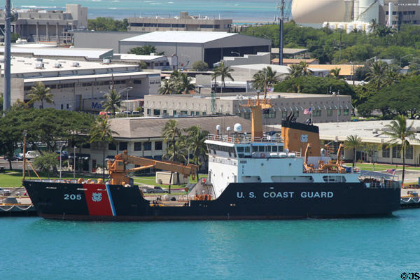 US Coast Guard Cutter Walnut 205 at Sand Island base in Honolulu harbor. Honolulu, HI.