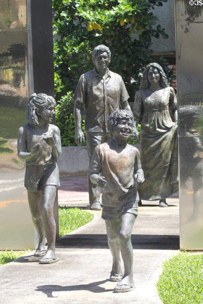 Detail of Passage sculpture (1993) by Mamoru Sato (869 Punchbowl St.). Honolulu, HI.