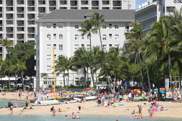 Beach at Moana Surfrider Hotel. Waikiki, HI.