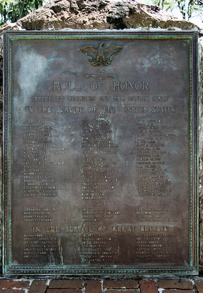 Roll of Honor plaque for WW I Hawaiian troops near War Memorial Natatorium in Kapi''olani Park. Waikiki, HI.