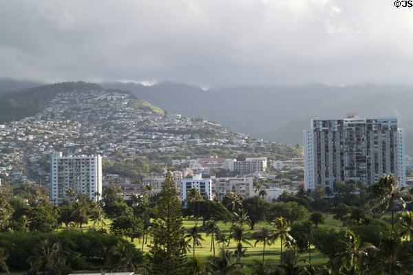 Hills of Honolulu north of Waikiki. Waikiki, HI.