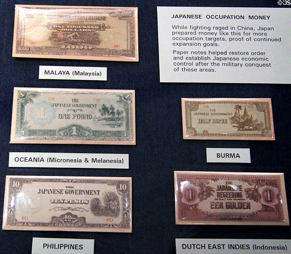 Collection of Japanese WW II occupation money at U.S. Army Museum. Waikiki, HI.