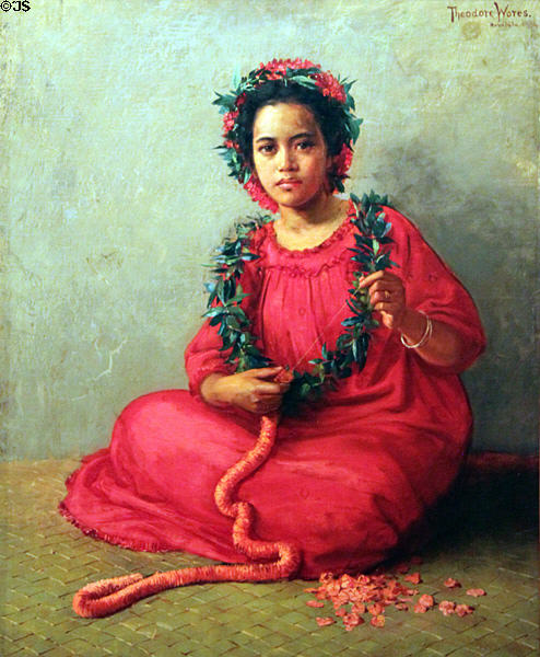 Lei Maker painting (1901) by Theodore Wores at Honolulu Academy of Arts. Honolulu, HI.