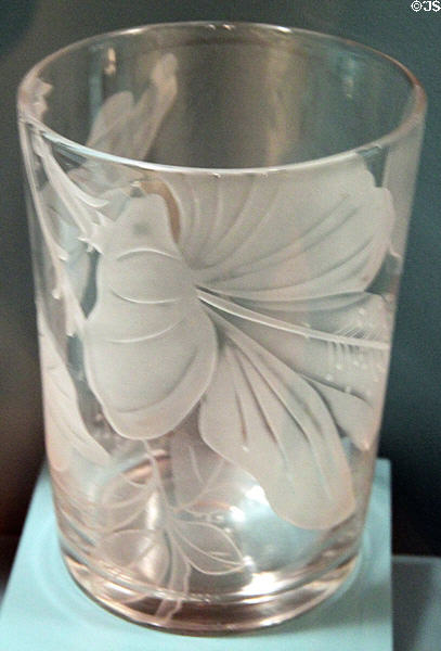 Glass vase with Hibiscus design (c1930-40s) by Dorothy Thorpe at Honolulu Academy of Arts. Honolulu, HI.