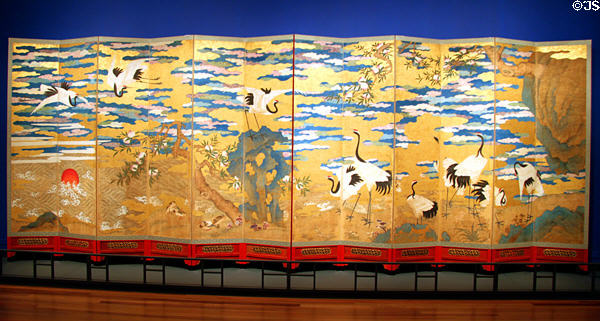 Korean screen with cranes & peaches (prob. 1902) at Honolulu Academy of Arts. Honolulu, HI.