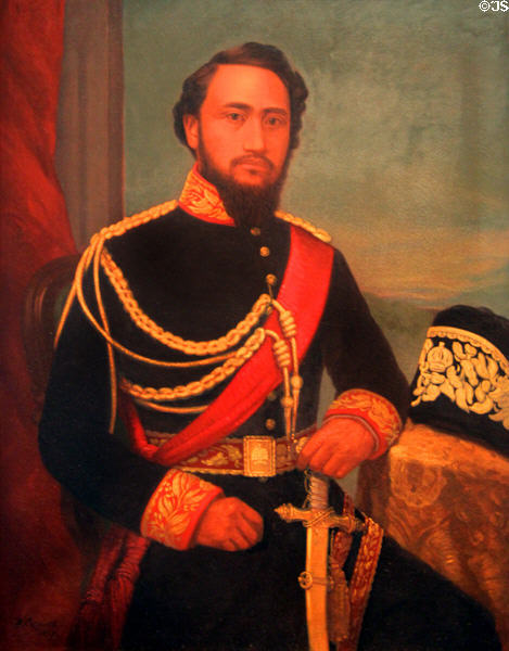 King Kamehameha IV (1834-1863) (who kept Hawaii independent & built hospitals with wife Queen Emma) portrait by William Cogswell at Bishop Museum. Honolulu, HI.