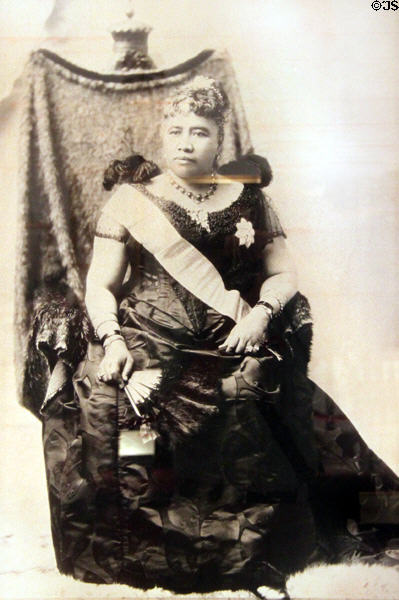 Photo of Queen Lili'uokalani (1838-1917) (who was deposed in 1893) at Bishop Museum. Honolulu, HI.