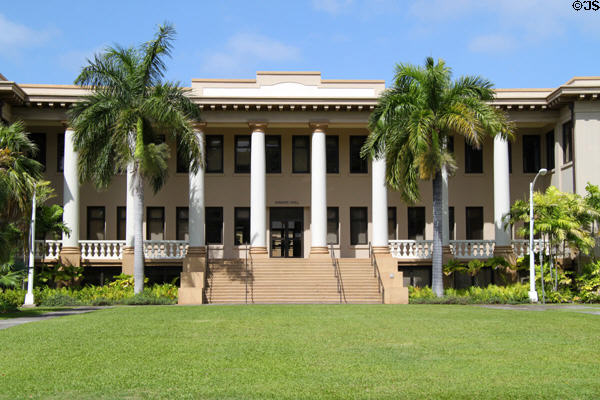 Hawai'i Hall administration building (1912) at University of Hawai'i. Honolulu, HI.