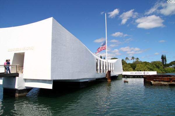 USS Arizona Memorial (1962) at Pearl Harbor. Honolulu, HI. Architect: Alfred Preis. On National Register.