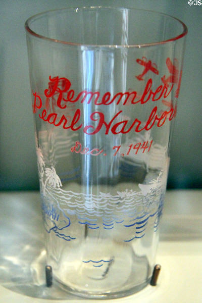 Remember Pearl Harbor drinking glass (1940s) at Arizona Memorial museum. Honolulu, HI.