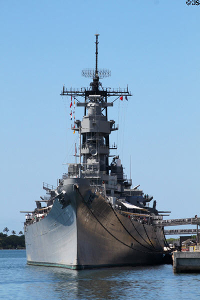 Bow view of battleship USS Missouri. Honolulu, HI.