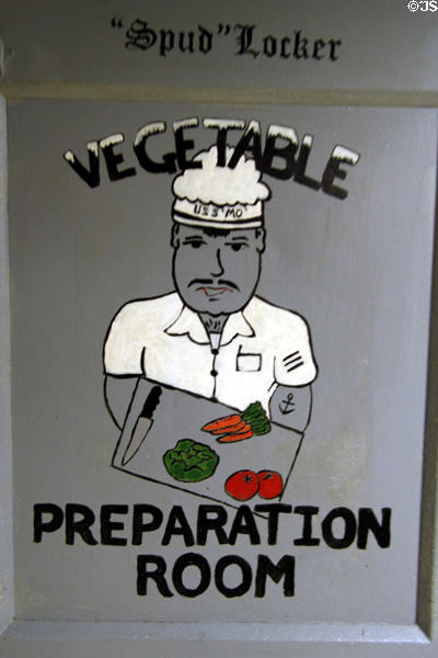 Sign on door of Vegetable Preparation Room of USS Missouri. Honolulu, HI.