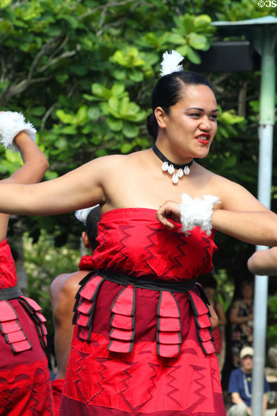 Tongan dancer in Rainbows of Paradise show at Polynesian Cultural Center. Laie, HI.