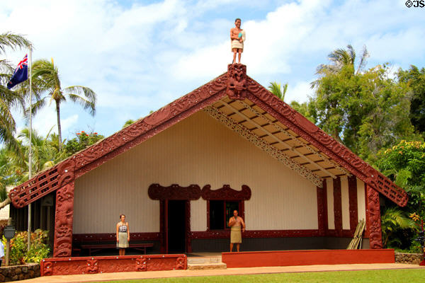 Aotearoa-Maori meeting house from New Zealand at Polynesian Cultural Center. Laie, HI.