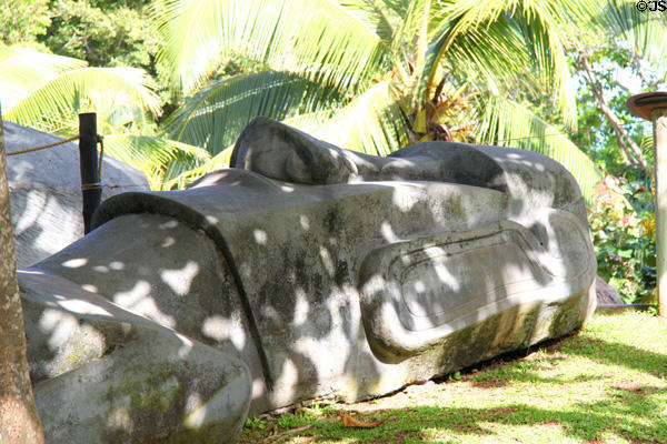 Rapa Nui (Easter Island) stone head replica at Polynesian Cultural Center. Laie, HI.