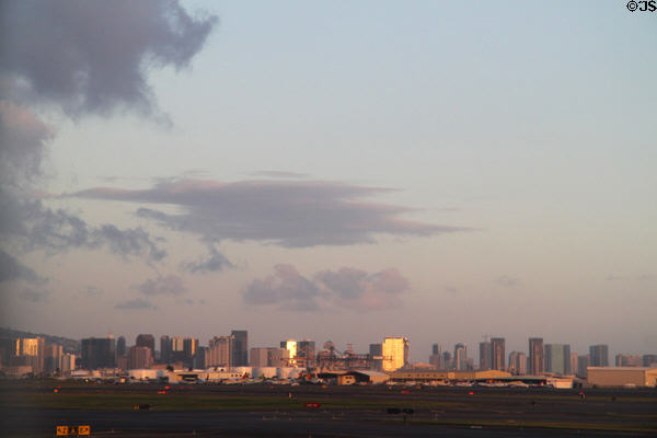 Honolulu skyline from Honolulu airport. HI.