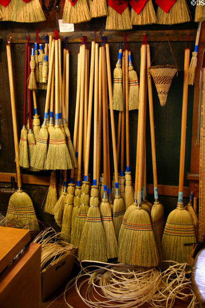 Brooms in broom shop. West Amana, IA.