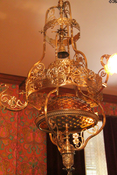 Art Nouveau gas ceiling lamp at Dodge House. Council Bluffs, IA.